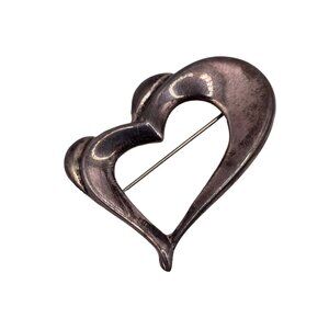 Sterling Silver 925 Signed SU Thailand Double‎ Heart Open Brooch Vintage Aged 6g